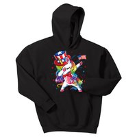 Dabbing Unicorn 4th Of July, Women American Flag Kids Hoodie