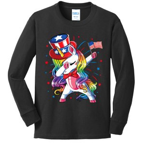 Dabbing Unicorn 4th Of July, Women American Flag Kids Long Sleeve Shirt