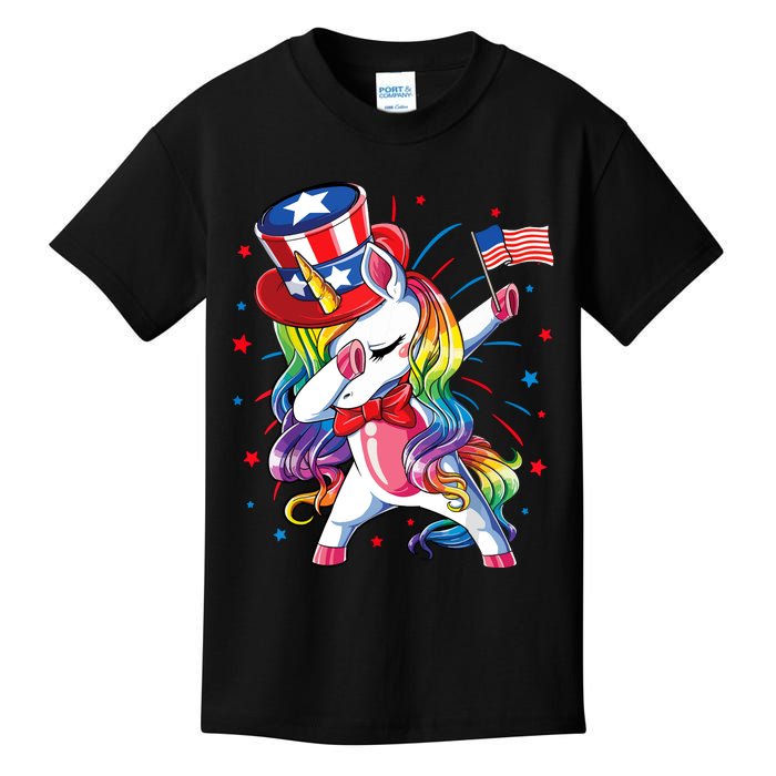 Dabbing Unicorn 4th Of July, Women American Flag Kids T-Shirt