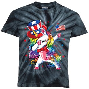 Dabbing Unicorn 4th Of July, Women American Flag Kids Tie-Dye T-Shirt