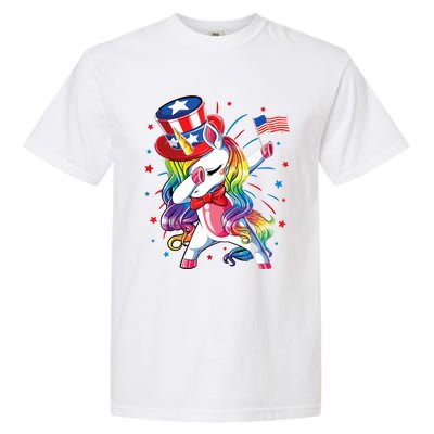 Dabbing Unicorn 4th Of July, Women American Flag Garment-Dyed Heavyweight T-Shirt