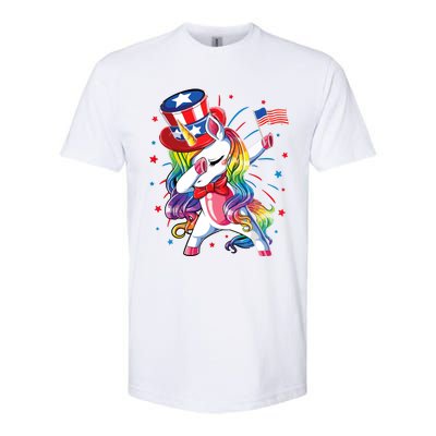 Dabbing Unicorn 4th Of July, Women American Flag Softstyle® CVC T-Shirt