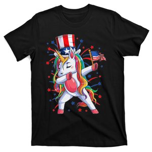 Dabbing Unicorn 4th of July  American Flag T-Shirt