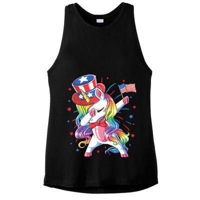 Dabbing Unicorn 4th Of July Uncle Sam American Flag Ladies PosiCharge Tri-Blend Wicking Tank