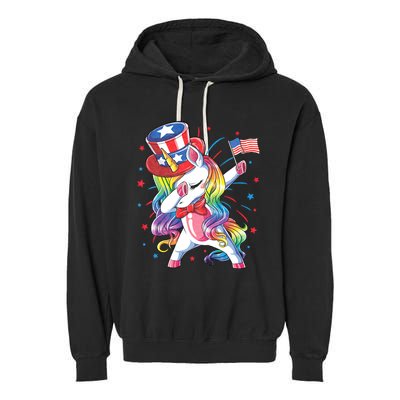 Dabbing Unicorn 4th Of July Uncle Sam American Flag Garment-Dyed Fleece Hoodie
