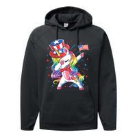 Dabbing Unicorn 4th Of July Uncle Sam American Flag Performance Fleece Hoodie