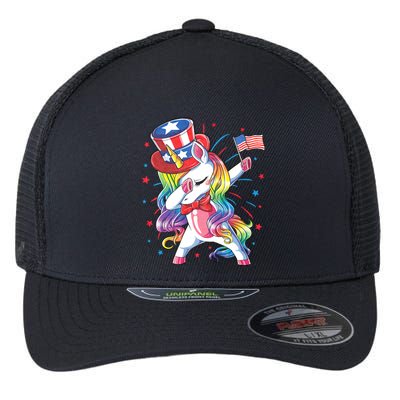 Dabbing Unicorn 4th Of July Uncle Sam American Flag Flexfit Unipanel Trucker Cap