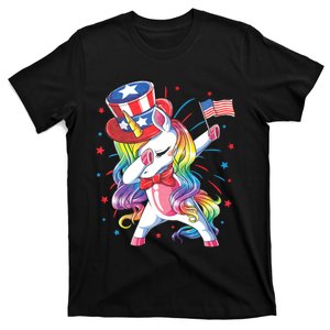 Dabbing Unicorn 4th Of July Uncle Sam American Flag T-Shirt