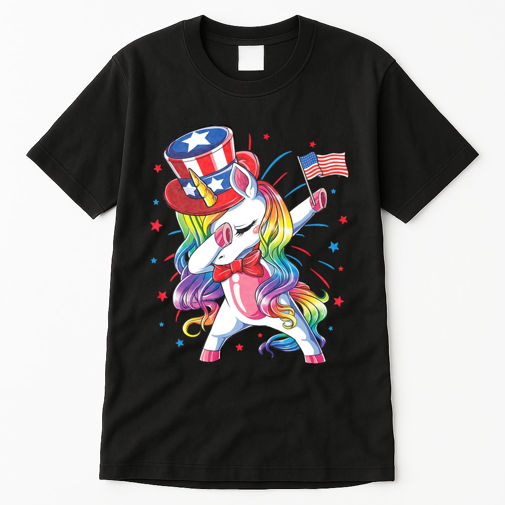 Dabbing Unicorn 4th Of July Uncle Sam American Flag Tall T-Shirt