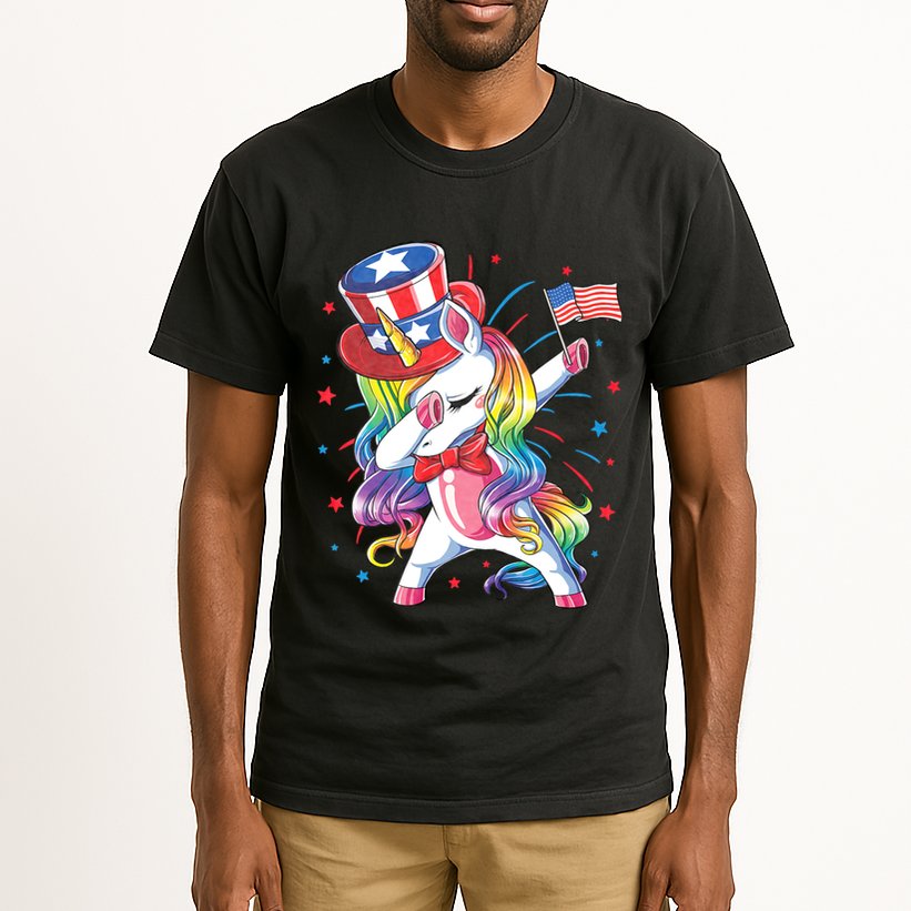 Dabbing Unicorn 4th Of July Uncle Sam American Flag Tall T-Shirt