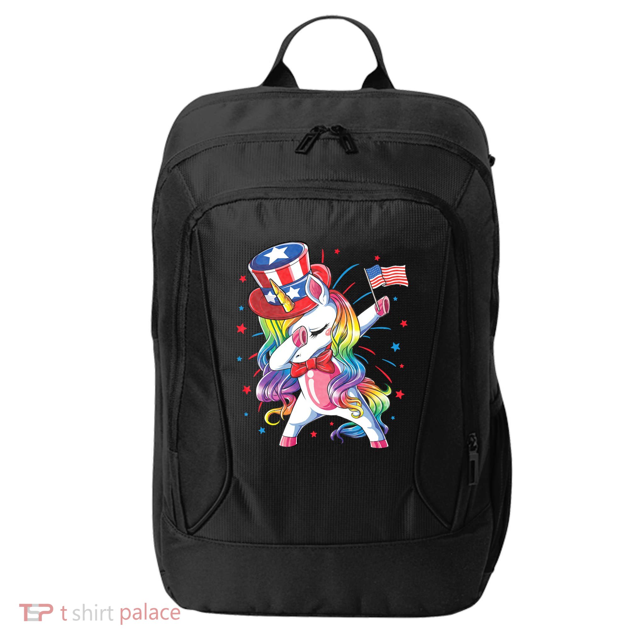 Dabbing Unicorn 4th Of July Uncle Sam American Flag City Backpack
