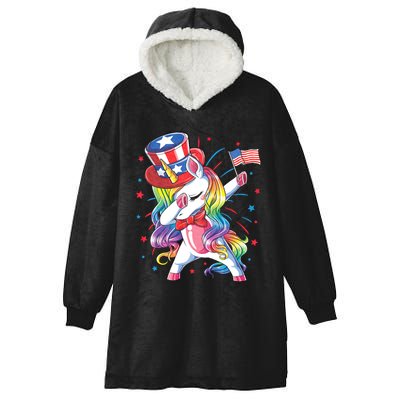Dabbing Unicorn 4th Of July Uncle Sam American Flag Hooded Wearable Blanket