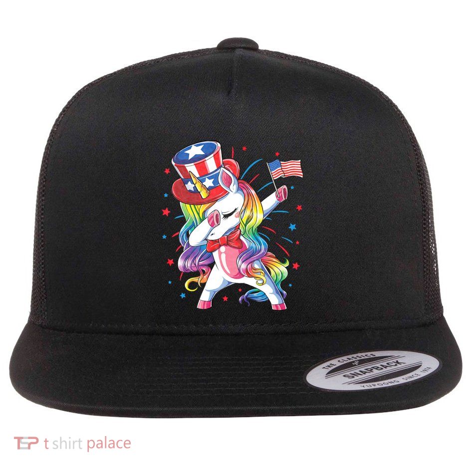 Dabbing Unicorn 4th Of July Uncle Sam American Flag Flatbill Hat
