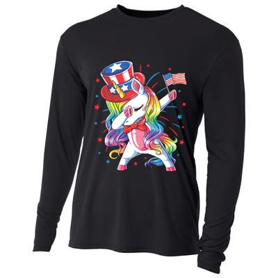 Dabbing Unicorn 4th Of July Uncle Sam American Flag Cooling Performance Long Sleeve Crew