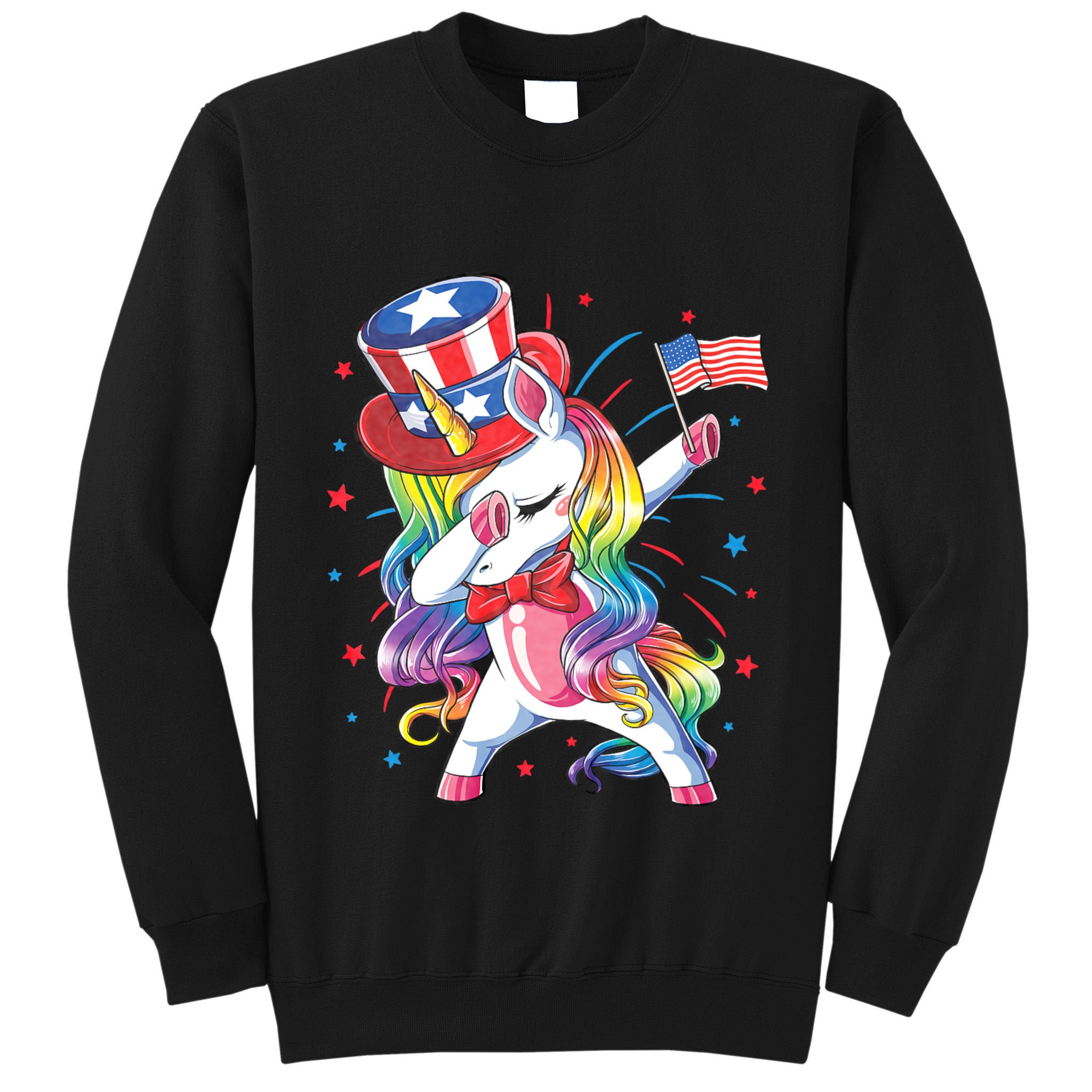 Dabbing Unicorn 4th Of July Uncle Sam American Flag Tall Sweatshirt