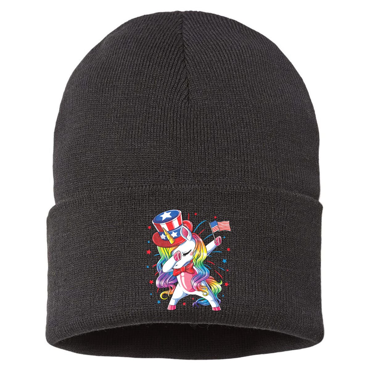 Dabbing Unicorn 4th Of July Uncle Sam American Flag Sustainable Knit Beanie