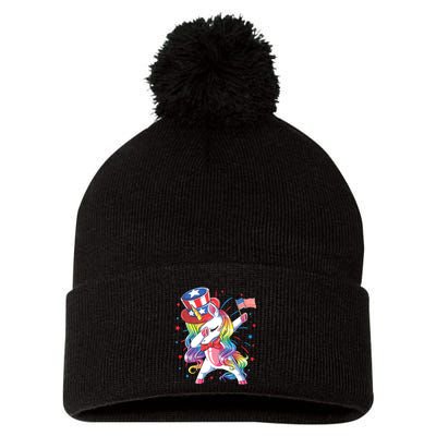 Dabbing Unicorn 4th Of July Uncle Sam American Flag Pom Pom 12in Knit Beanie
