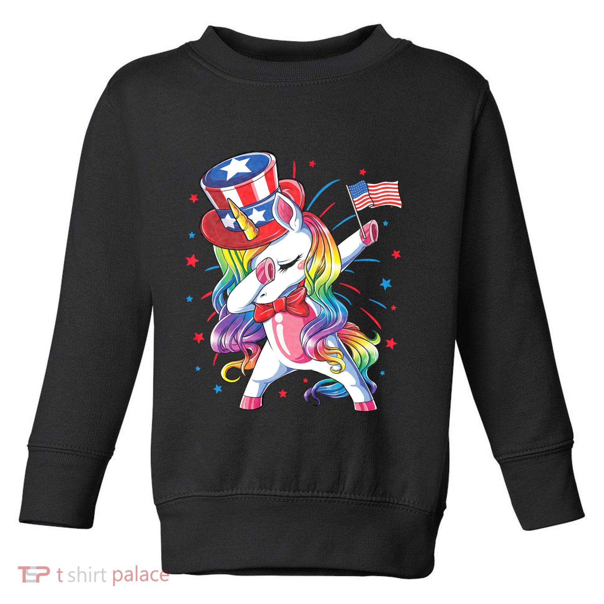 Dabbing Unicorn 4th Of July Uncle Sam American Flag Toddler Sweatshirt