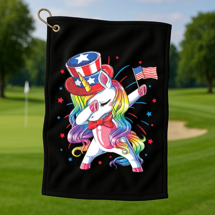 Dabbing Unicorn 4th Of July Uncle Sam American Flag Golf Towel