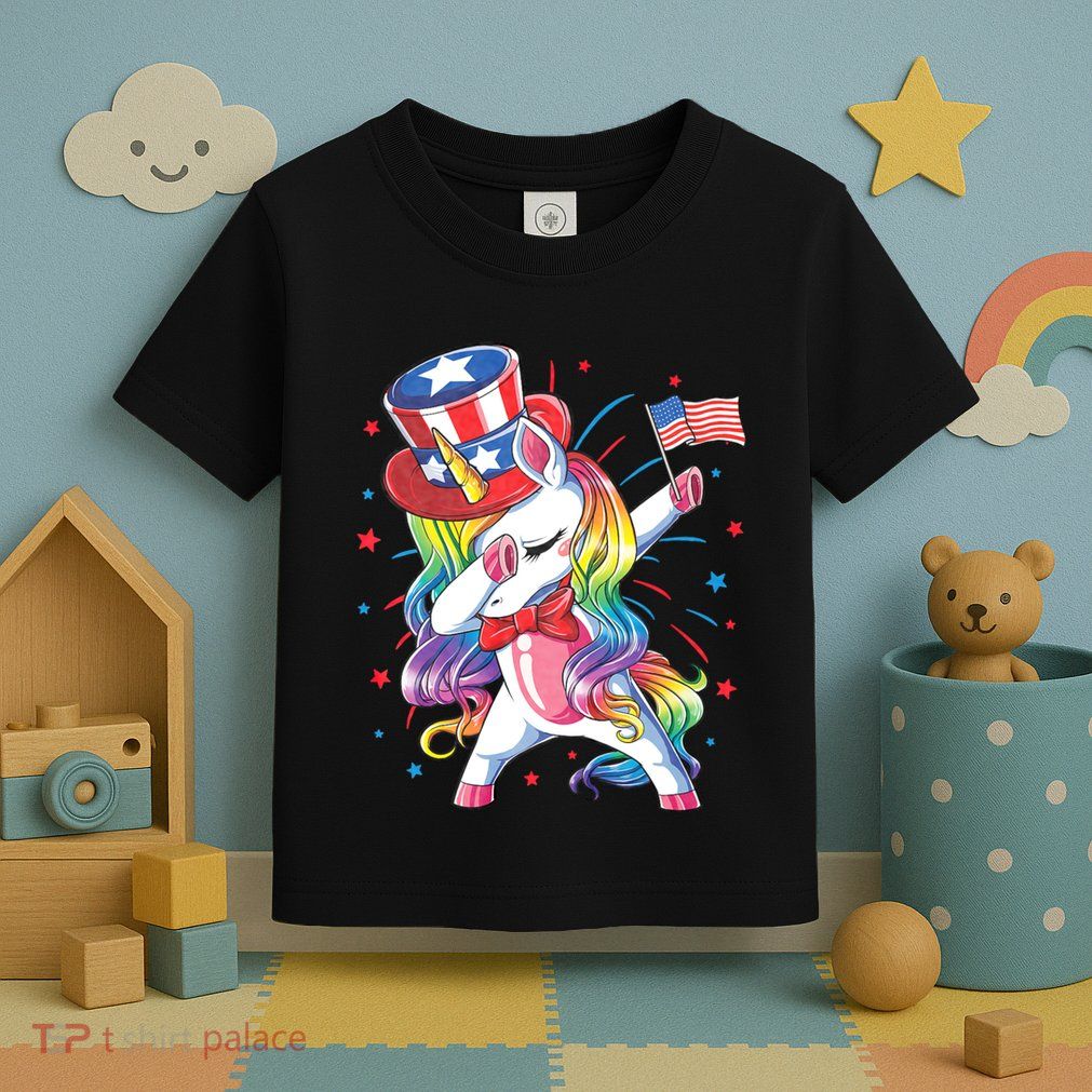 Dabbing Unicorn 4th Of July Uncle Sam American Flag Toddler T-Shirt