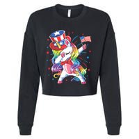Dabbing Unicorn 4th Of July Uncle Sam American Flag Cropped Pullover Crew