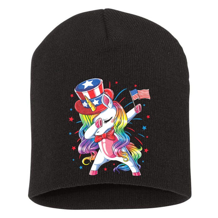 Dabbing Unicorn 4th Of July Uncle Sam American Flag Short Acrylic Beanie