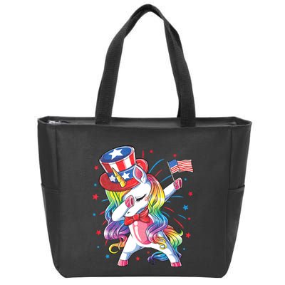 Dabbing Unicorn 4th Of July Uncle Sam American Flag Zip Tote Bag