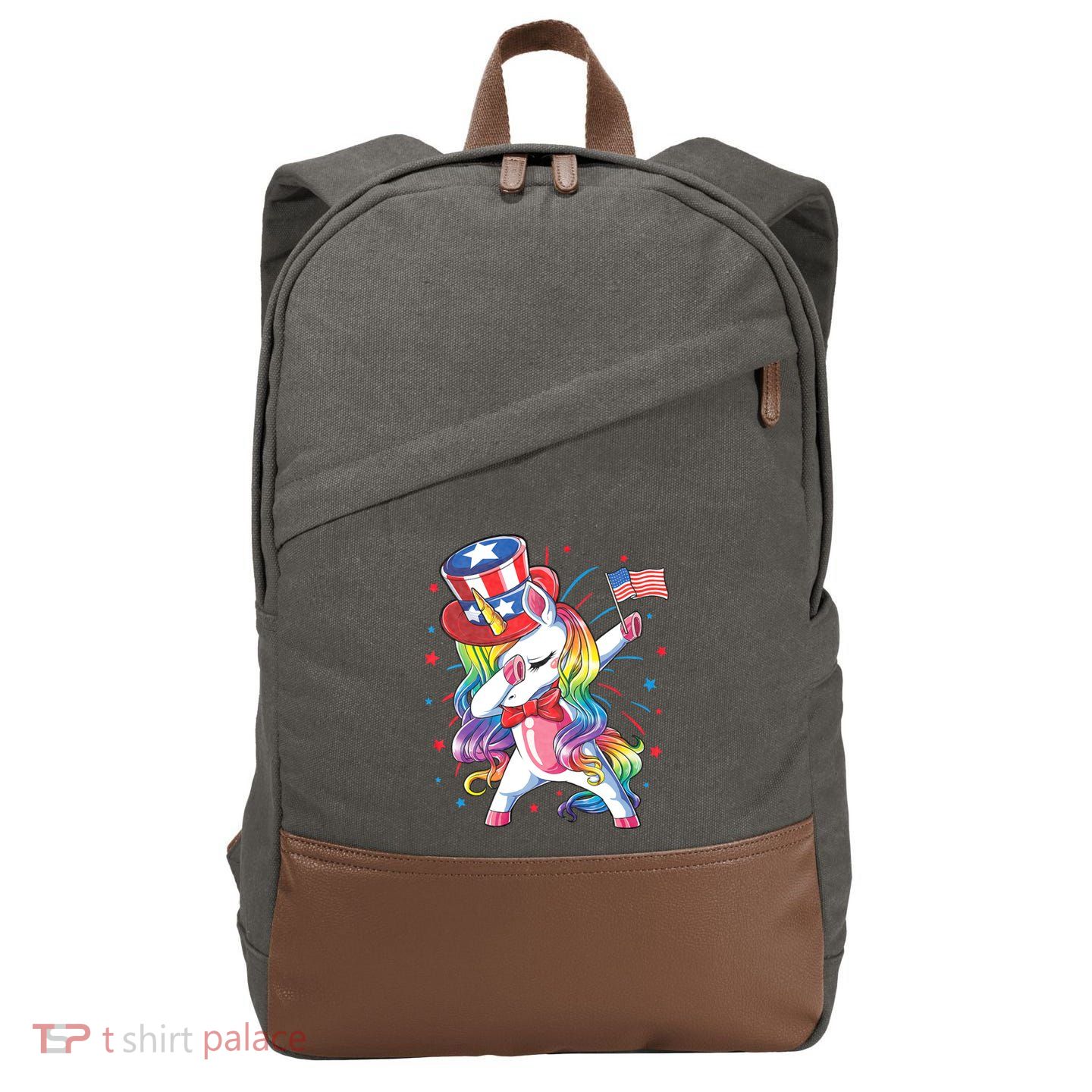 Dabbing Unicorn 4th Of July Uncle Sam American Flag Cotton Canvas Backpack