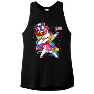 Dabbing Unicorn 4th of July Uncle Sam American Flag Ladies PosiCharge Tri-Blend Wicking Tank