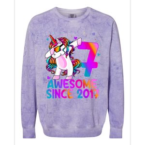 Dabbing Unicorn 7 Year Old 7th Birthday Girl Unicorn Party Colorblast Crewneck Sweatshirt