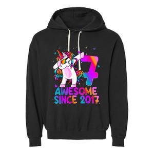 Dabbing Unicorn 7 Year Old 7th Birthday Girl Unicorn Party Garment-Dyed Fleece Hoodie