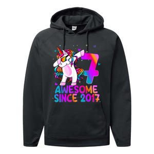 Dabbing Unicorn 7 Year Old 7th Birthday Girl Unicorn Party Performance Fleece Hoodie