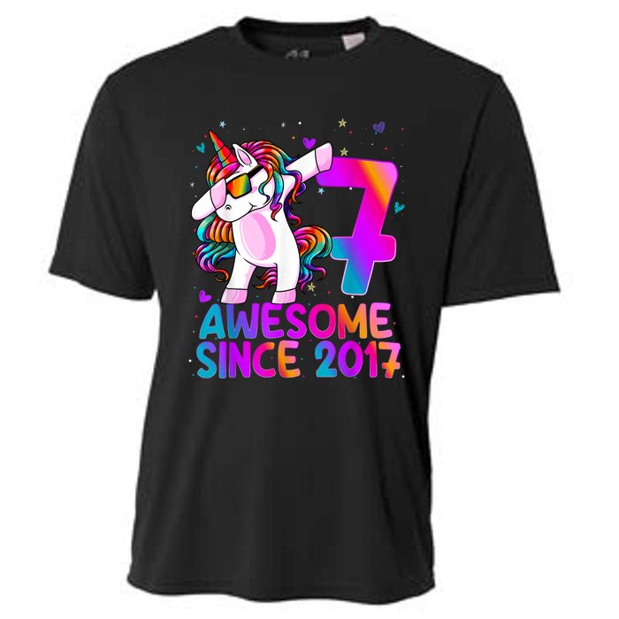 Dabbing Unicorn 7 Year Old 7th Birthday Girl Unicorn Party Cooling Performance Crew T-Shirt