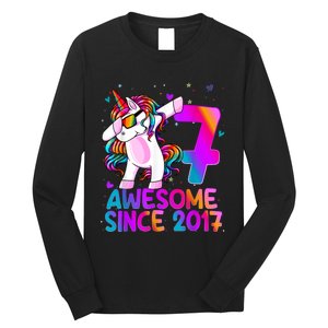 Dabbing Unicorn 7 Year Old 7th Birthday Girl Unicorn Party Long Sleeve Shirt