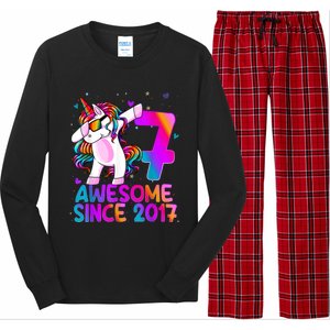 Dabbing Unicorn 7 Year Old 7th Birthday Girl Unicorn Party Long Sleeve Pajama Set