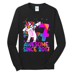 Dabbing Unicorn 7 Year Old 7th Birthday Girl Unicorn Party Tall Long Sleeve T-Shirt