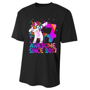 Dabbing Unicorn 7 Year Old 7th Birthday Girl Unicorn Party Performance Sprint T-Shirt