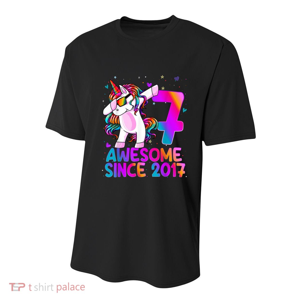Dabbing Unicorn 7 Year Old 7th Birthday Girl Unicorn Party Youth Performance Sprint T-Shirt