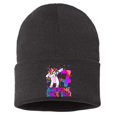 Dabbing Unicorn 7 Year Old 7th Birthday Girl Unicorn Party Sustainable Knit Beanie