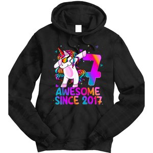 Dabbing Unicorn 7 Year Old 7th Birthday Girl Unicorn Party Tie Dye Hoodie