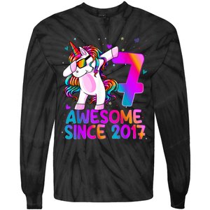 Dabbing Unicorn 7 Year Old 7th Birthday Girl Unicorn Party Tie-Dye Long Sleeve Shirt