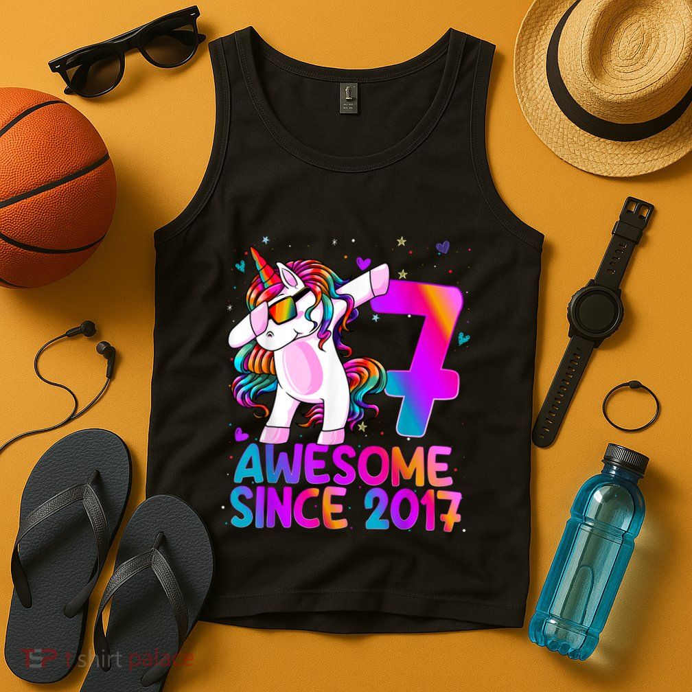 Dabbing Unicorn 7 Year Old 7th Birthday Girl Unicorn Party Tank Top