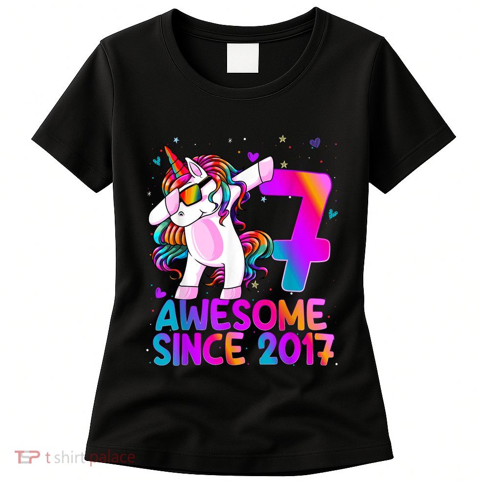 Dabbing Unicorn 7 Year Old 7th Birthday Girl Unicorn Party Womens T-Shirt