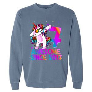 Dabbing Unicorn 7 Year Old 7th Birthday Girl Unicorn Party Garment-Dyed Sweatshirt