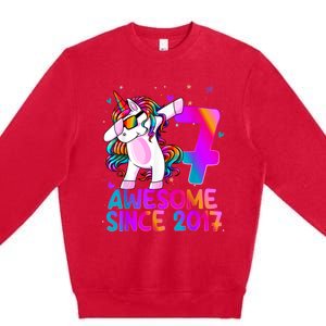 Dabbing Unicorn 7 Year Old 7th Birthday Girl Unicorn Party Premium Crewneck Sweatshirt