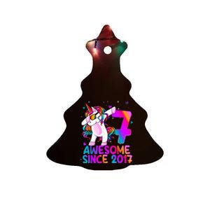 Dabbing Unicorn 7 Year Old 7th Birthday Girl Unicorn Party Ceramic Tree Ornament