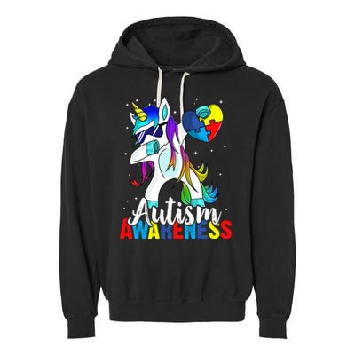 Dabbing Unicorn Autism Awareness Be Kind Gift Garment-Dyed Fleece Hoodie