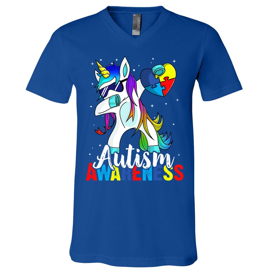 Dabbing Unicorn Autism Awareness Be Kind Gift V-Neck T-Shirt