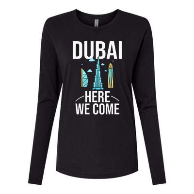 Dubai United Arab Emirates Uae City Trip Skyline Map Travel Womens Cotton Relaxed Long Sleeve T-Shirt