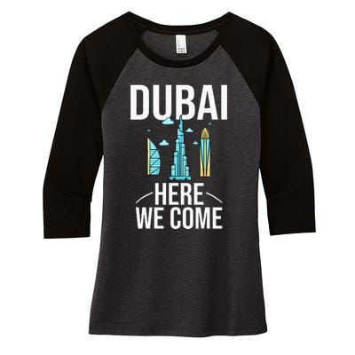 Dubai United Arab Emirates Uae City Trip Skyline Map Travel Women's Tri-Blend 3/4-Sleeve Raglan Shirt